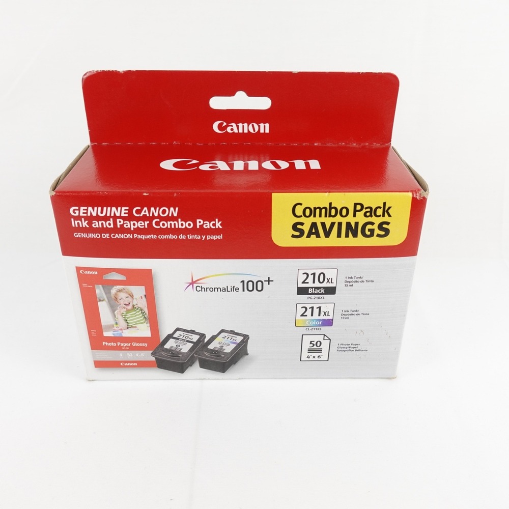 Canon 210XL Black 211XL Color and Photo Paper Combo Pack 2973B004 Box Damage New
